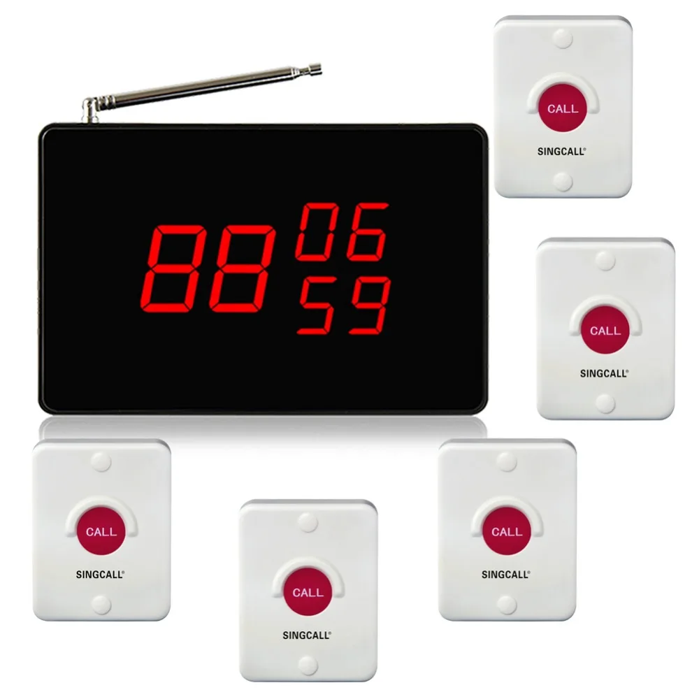 

SINGCALL Wireless Waiter Service System for Restaurant, 1 Screen and 5 Bells