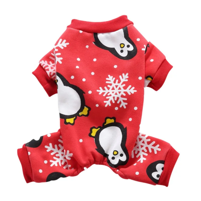 Милые Рождество Одежда для животных Пингвин для собачья Пижама мягкий Рождественский Санта Клаус Снеговик узор одежда теплая для Щенок Pet