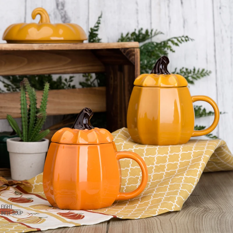 

American Style Ceramic Mug Hand-painted Halloween Pumpkin Cup Cute cup Travel Coffee Mug Milk Tea Cups With lid Home Drinkware