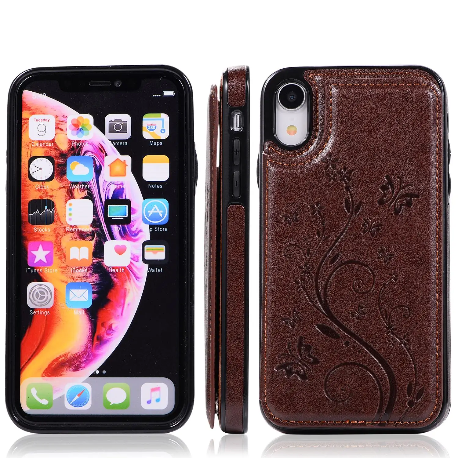 Чехол Кошелек из искусственной кожи с цветочным узором для iPhone X XS MAX XR 6 6S 7 8 Plus