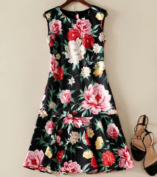 

Vintage Animal Print Women A-Line Dress Fashion O-Neck Sleeveless Casual Dresses 4177