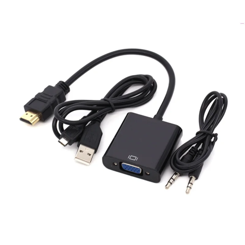 with USB Audio Cable Mew прибытие адаптер hdmi-vga мужчин и женщин конвертер адаптер 1080 P цифровой аналоговый видео аудио 3,5 мм кабель для ПК ноутбука - Цвет: with USB Audio Cable