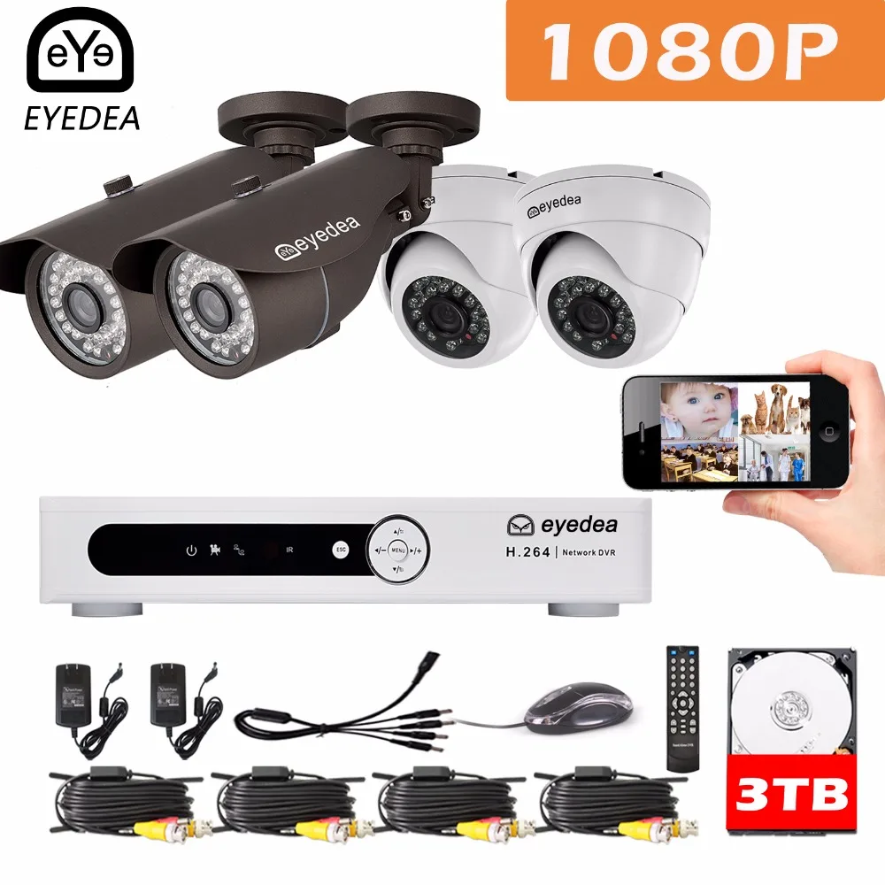 

Mother's Day Eyedea DVR 8 CH Phone Monitor 1080P Bullet Dome Outdoor LED Night Vision Surveillance CCTV Security Camera Kit 3TB