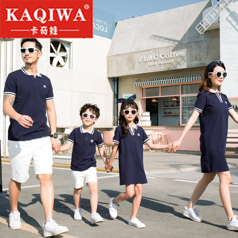 

Parents'and Children's Clothes Spring and Summer 2019 Short Sleeve T-shirt Mother-daughter Dress Pure Cotton Family Suit Solid