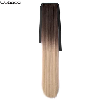 Oubeca 22 Inches Synthetic Ombre Ponytail Straight Long Two Tone Ribbon Pony Tail Hair Piece Clip In Hair Extensions For Women 3