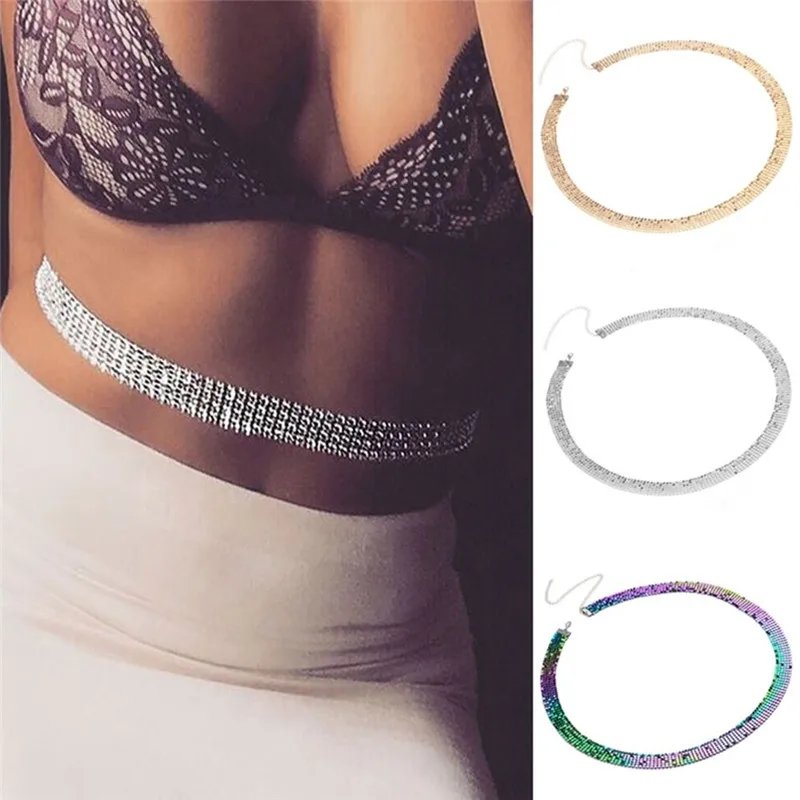 

1Pc Multi-color Shiny Waist Jewelry for Women Beach Sexy Belly Chain Jewelry Rhinestones Body Chain Multilayer Alloy Sequins
