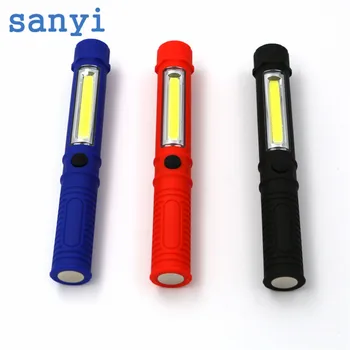 sanyi Black/Blue/Red COB LED Portable Plastic Flashlight Torch Sport Light With Magnetic Clip For Camping Outdoor USE 3*AAA