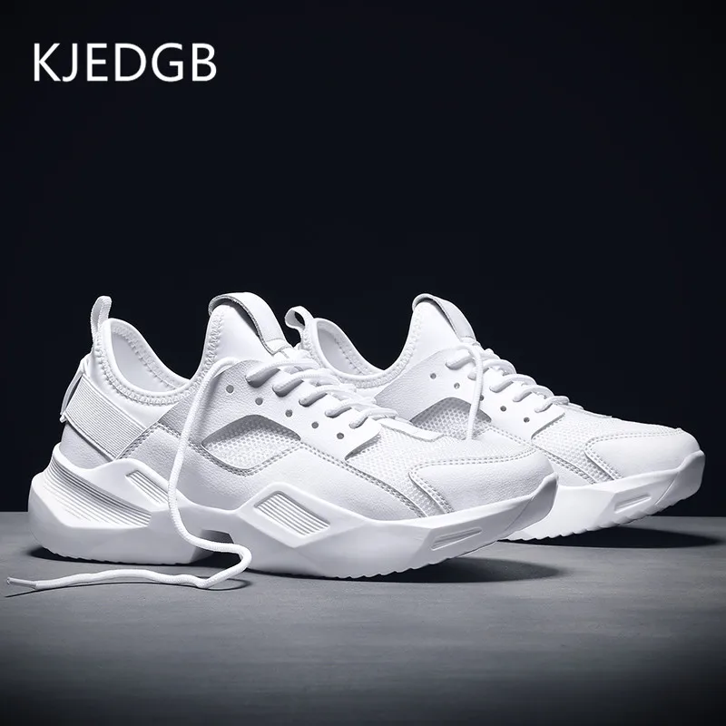 

KJEDGB Thick Soles Men Casual Shoes White Black Lace Up Air Mesh Breathable Men Sneakers Platform Designer Male Walking Shoes