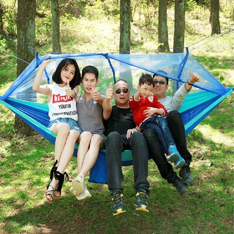 Outdoor parachute cloth hammock with mosquito nets ultra light nylon double army green camping air super load-bearing tent