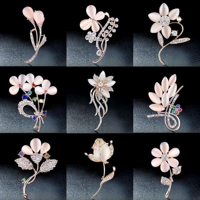 

baiduqiandu DIY Bouquet Brooches Flower Plant Shape Alloy Rhinestone Opal Lady Clothing Pin Brooch Wedding Jewelry Accessories