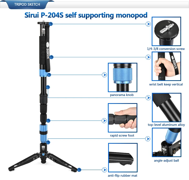 SIRUI p-204sr alluminio monopiede con VA-5 Video testa