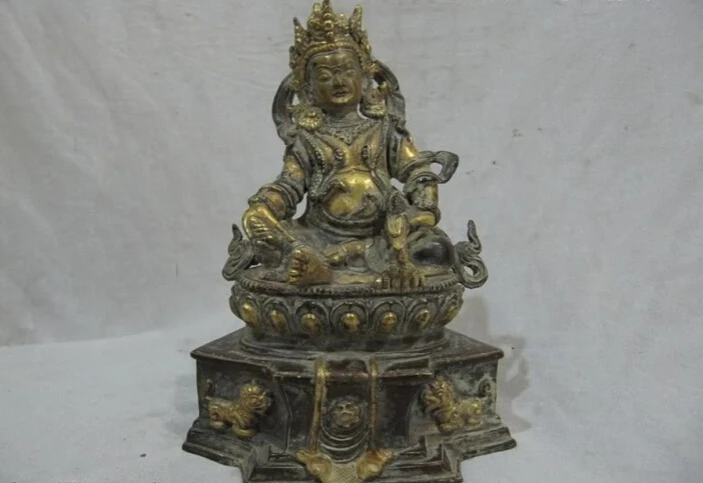 

150624 S2125 8 Tibet temple 100% Bronze 24K Gild Black-Jambhala God of wealth Buddha Statue