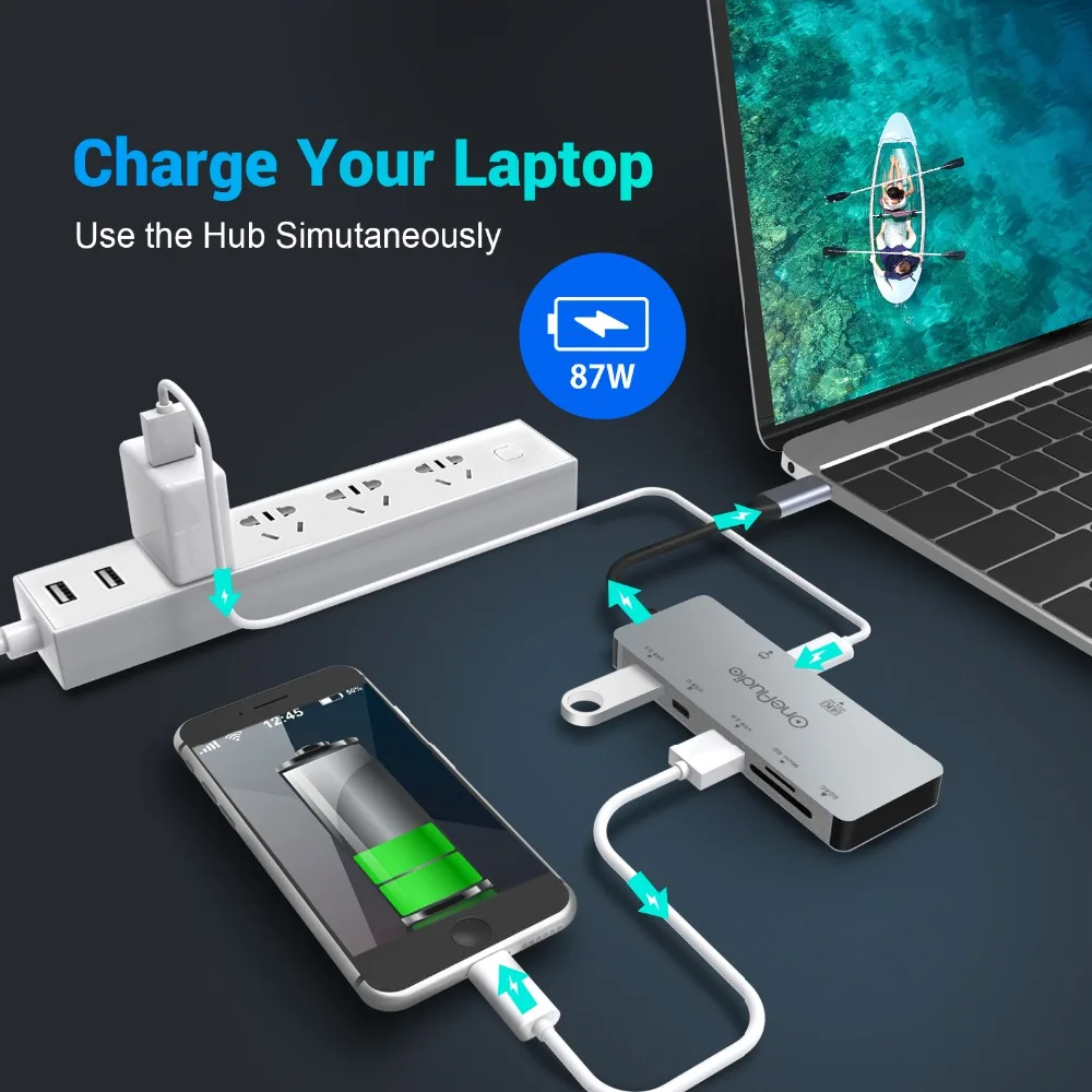 Oneodio 7/11 в 1 usb-хаб C концентратор USB Мульти USB 2,0 3,0 4K HDMI адаптер док-станция для MacBook Pro Аксессуары USB-C Тип C сплиттер