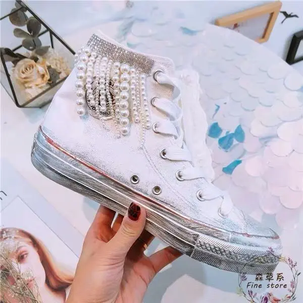 2019 New Chaohan Customized Water Diamond Three-dimensional Decoration Fashion Super-high Lace Canvas Shoes 2019 New Chaohan Customized Water Diamond Three-dimensional Decoration Fashion Super-high Lace Canvas Shoes