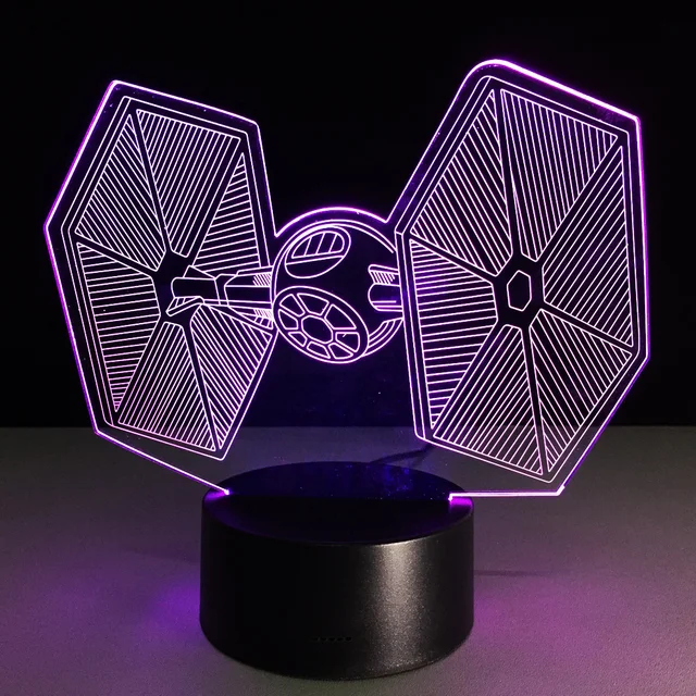 Tie Fighter 3D luz de noche LED escritorio lámpara de habitación de bebé USB Luminaria Luz Accesorios Lampen para los Fans de Star Wars