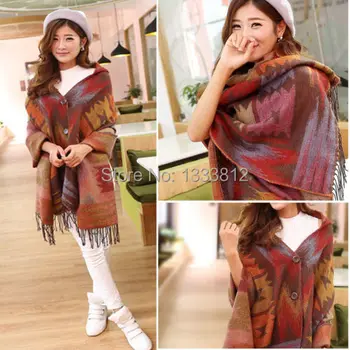 

Free Shipping Women Pashmina Fashion Oversized Cardigan Tribal Pattern Poncho Cape Shawl Scarf Coat