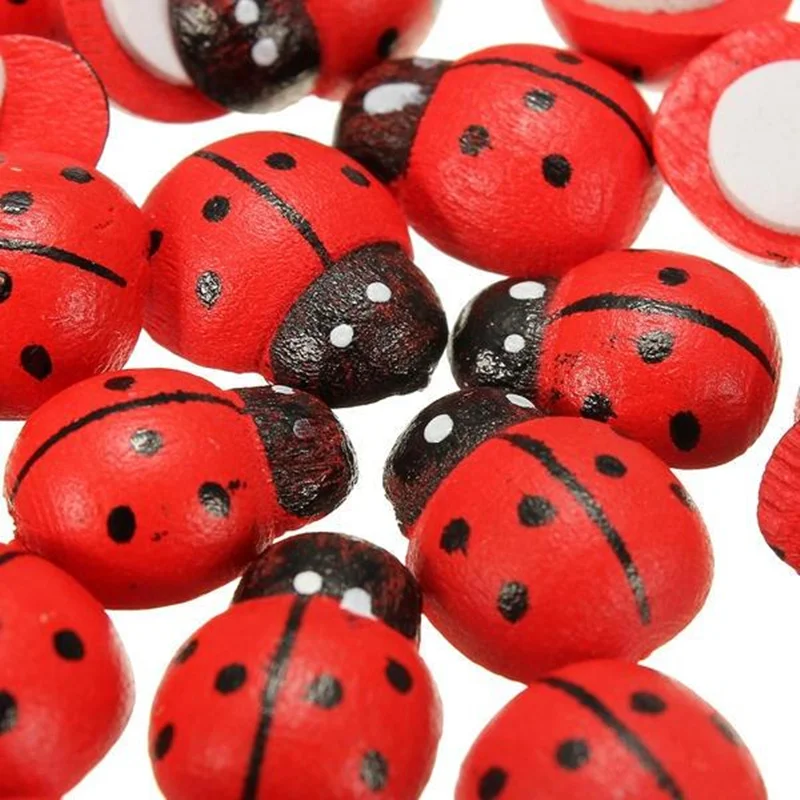 Wooden Ladybird Ladybug Sticker Children Kids Painted Adhesive Back DIY Craft Home Party Holiday Decoration 5BB5737