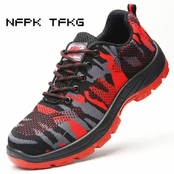 

plus size men fashion red camouflage breathable steel toe covers work safety summer shoes anti-puncture security boots protect