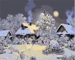 

MaHuaf-W019 Village in winter landscape painting by numbers on canvas wall pictures for living room home decor