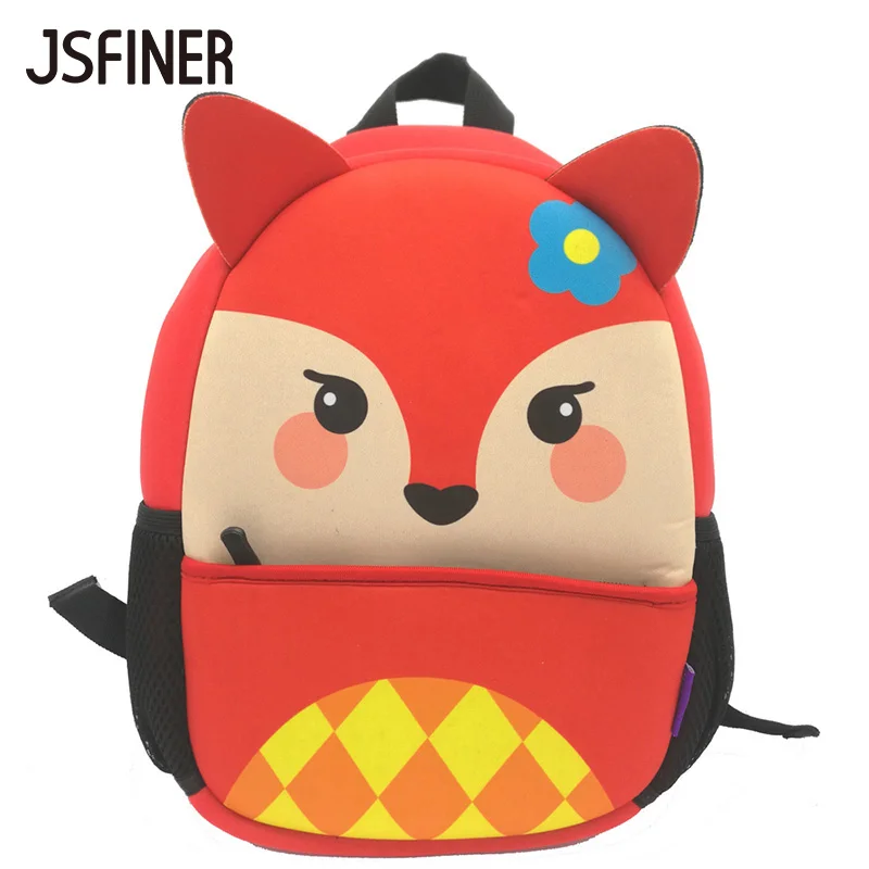 Best JSFINER 2017 3D Cute Animal Fox Design Backpack Neoprene Kids School Bags for Girls Boys Cartoon Shaped Children