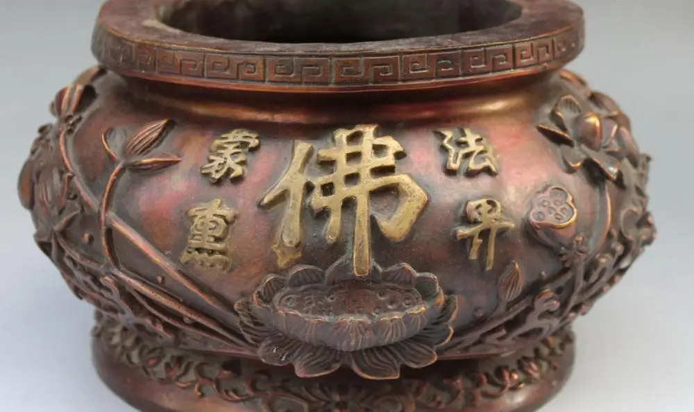

free shipping 9" lucky Chinese Bronze Gilt Lotus Flower incense Burner Censer Pot Bowl Statue