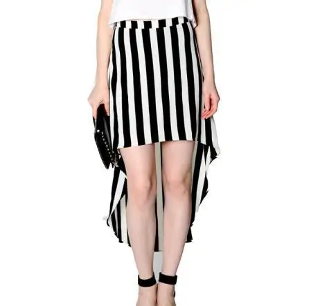 Летний стиль для женщин; Большие размеры XXS-8XL длинное Черный и белый с вертикальными полосками; юбка «Ласточкин хвост» Женские Ретро винтажные Шифоновая юбка - Цвет: Черный
