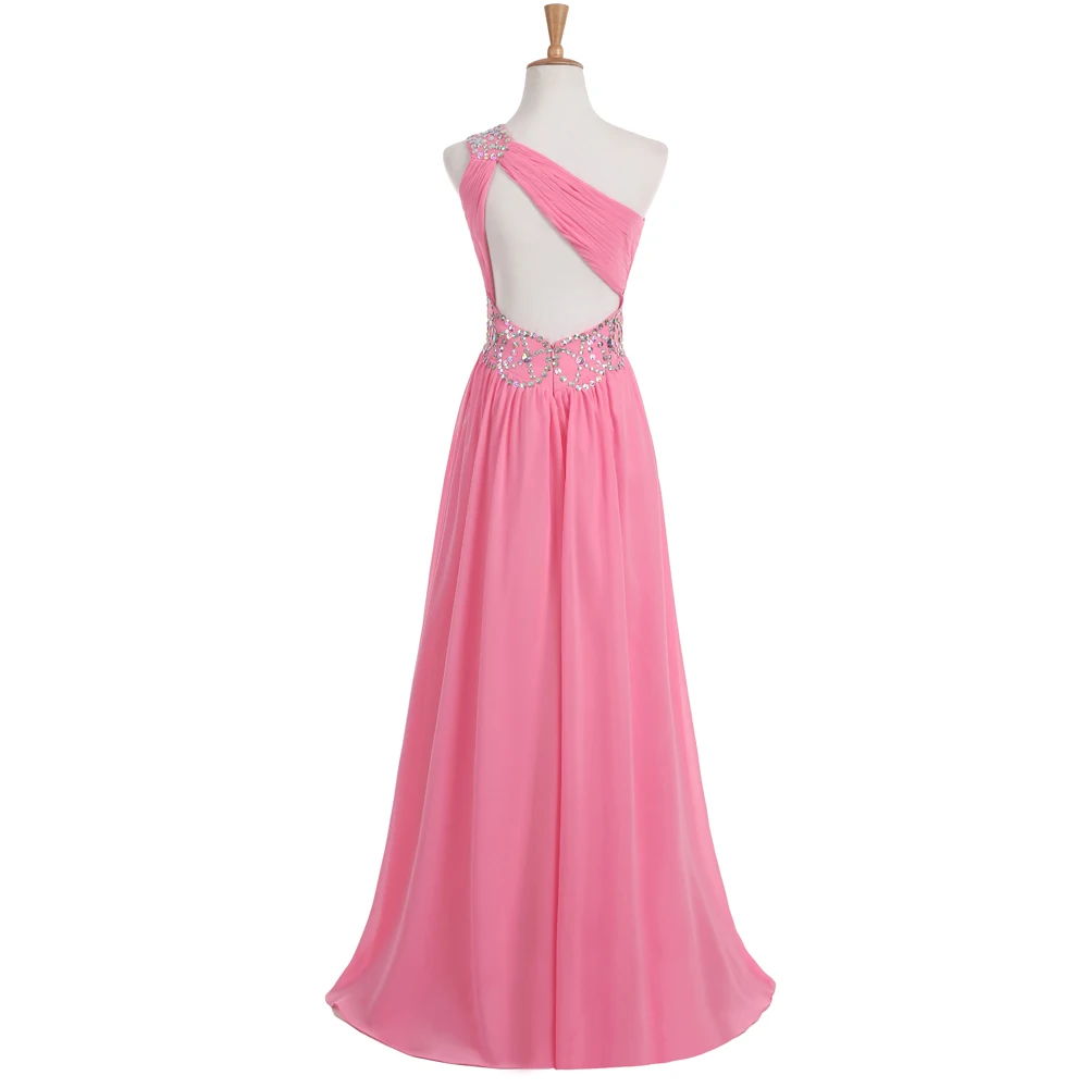 Розовый Выпускные платья трапециевидной формы одно плечо длиной до пола шифоновое Элегантное свадебное платье длинное выпускное платье вечернее платье