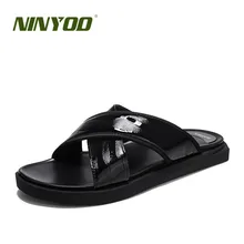 NINYOO/Новые летние Для Мужчин's Босоножки, Шлепанцы из натуральной кожи обувь модные пляжные сандалии резиновая простой Повседневное Slippers47 48 49