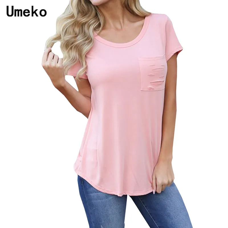 

Umeko Summer Basic T-Shirt Women Short Sleeve Round Neck Solid Color Simple Casual Tops Office Lady Sexy Tees Shirts Femme
