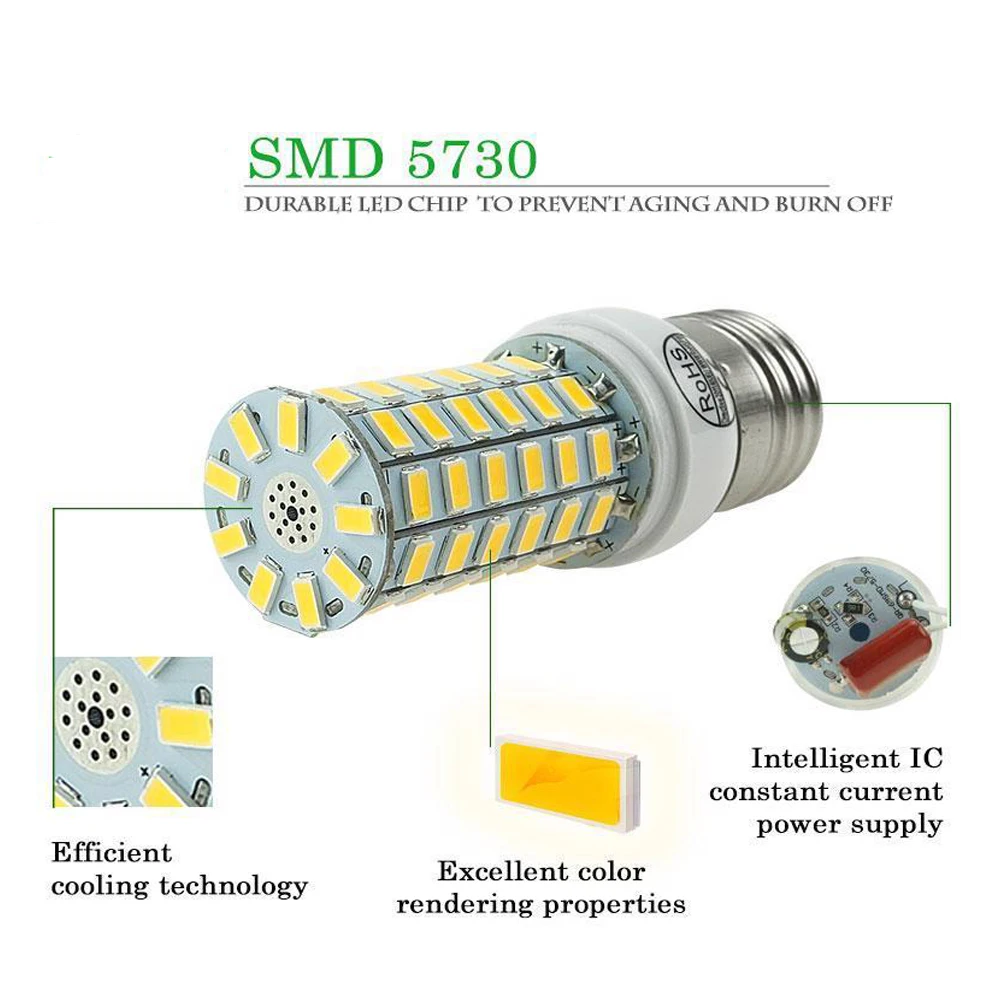 E27 E26 B22 E12 E14 GU10 G9 Тип цоколя 5730 SMD чип-диод лампочка светодиодное освещение кукурузы лампа Светодиодная лампа накаливания светильник лампочка 110V