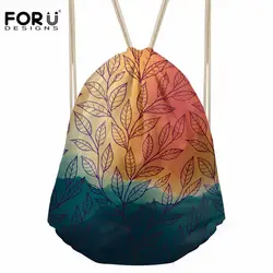 Forudesigns Для женщин листья узор Drawstring Сумка Женщины моды-рюкзак для путешествий Обувь для девочек Детская школьная Вышивка Крестом Пакет Bolsos