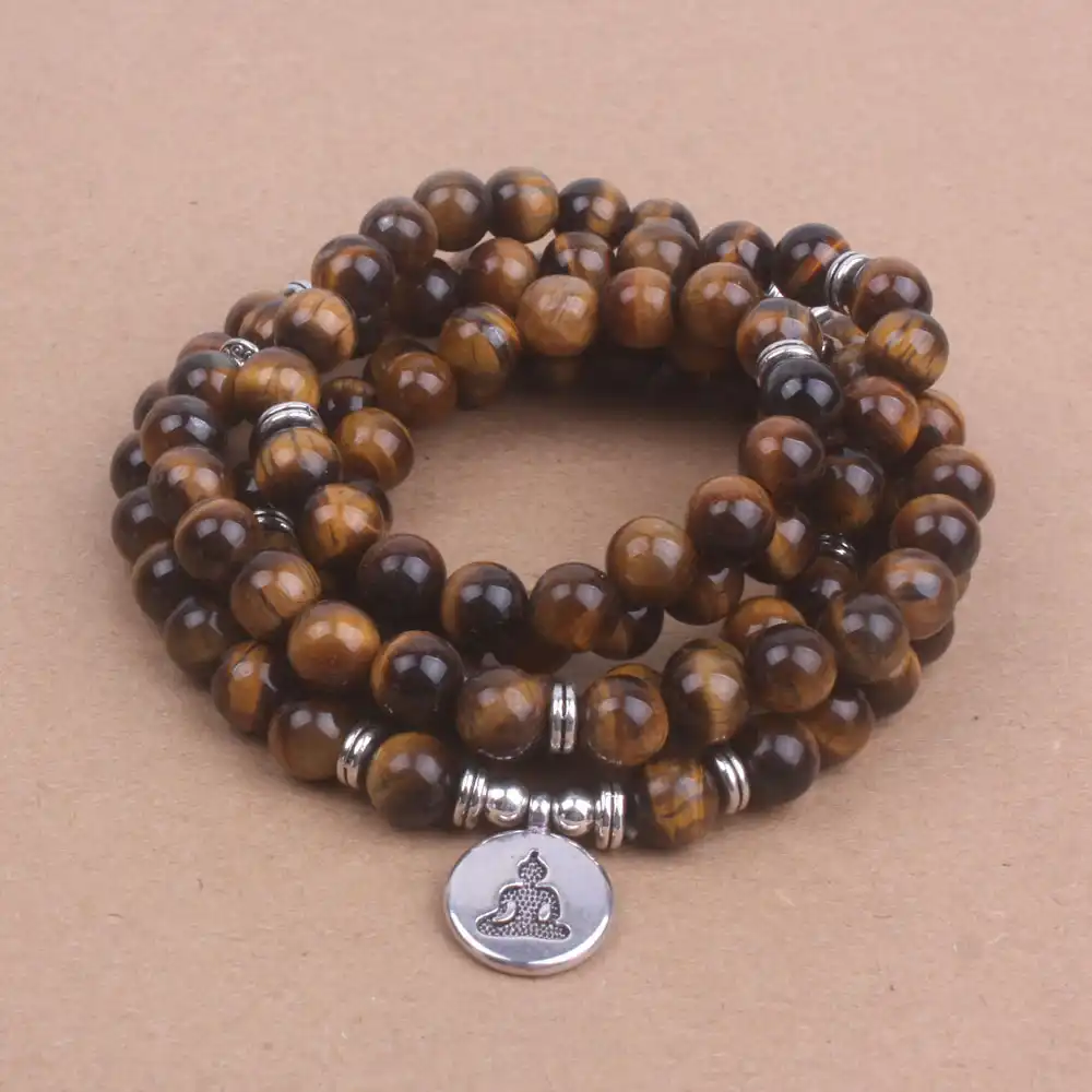 qgem joyas 108/ cuentas de ojo de tigre Pulsera Buda buddhis Mesas de cadena tibetano Oraci/ón Cadena Piedras preciosas Healing Yoga Reiki Mala Oraci/ón//8/ mm