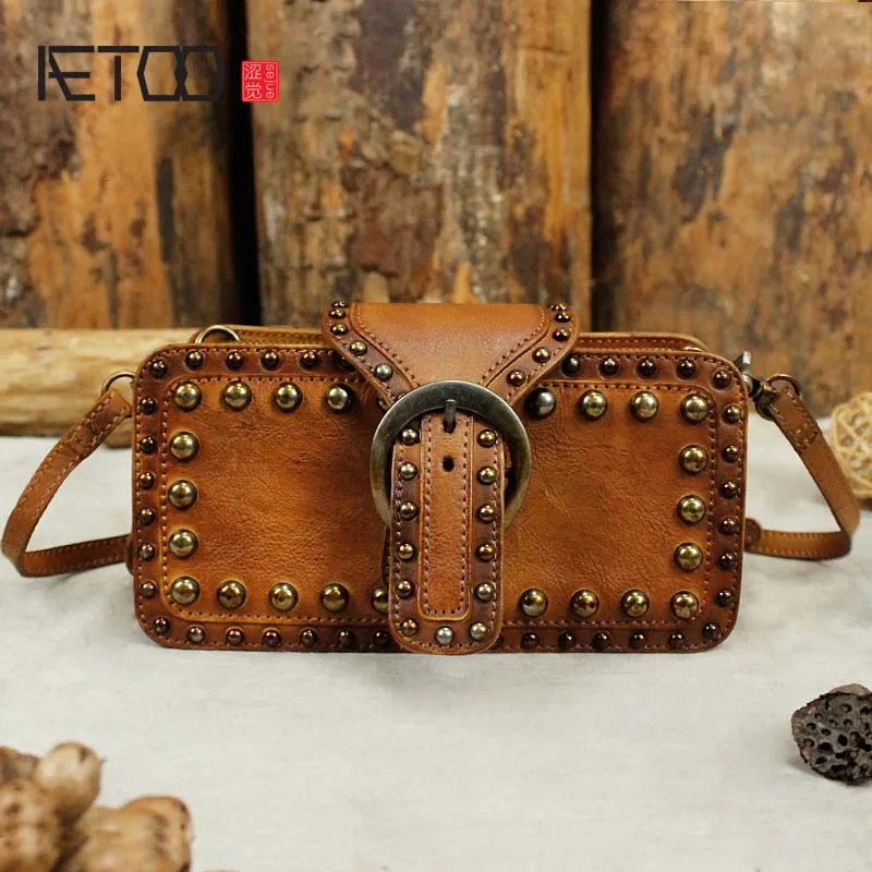 

AETOO 2018 new retro first layer cowhide leather zipper three-dimensional fashion handbag diagonal shoulder bag female