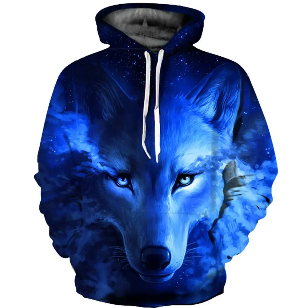 MISSKY для мужчин женщин толстовка с длинным рукавом 3D Синий Волк цифровой печати капюшоном женский свитер мужской для осень зима - Цвет: Blue wolf