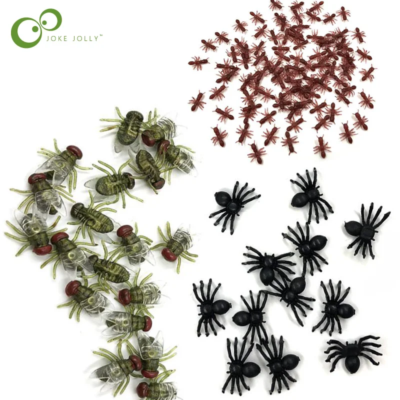 

50Pcs/lot Vivid Plastic Insect Model Toys Party Tricks Set Spider Ant Housefly Halloween Joking Toys For Children WYQ