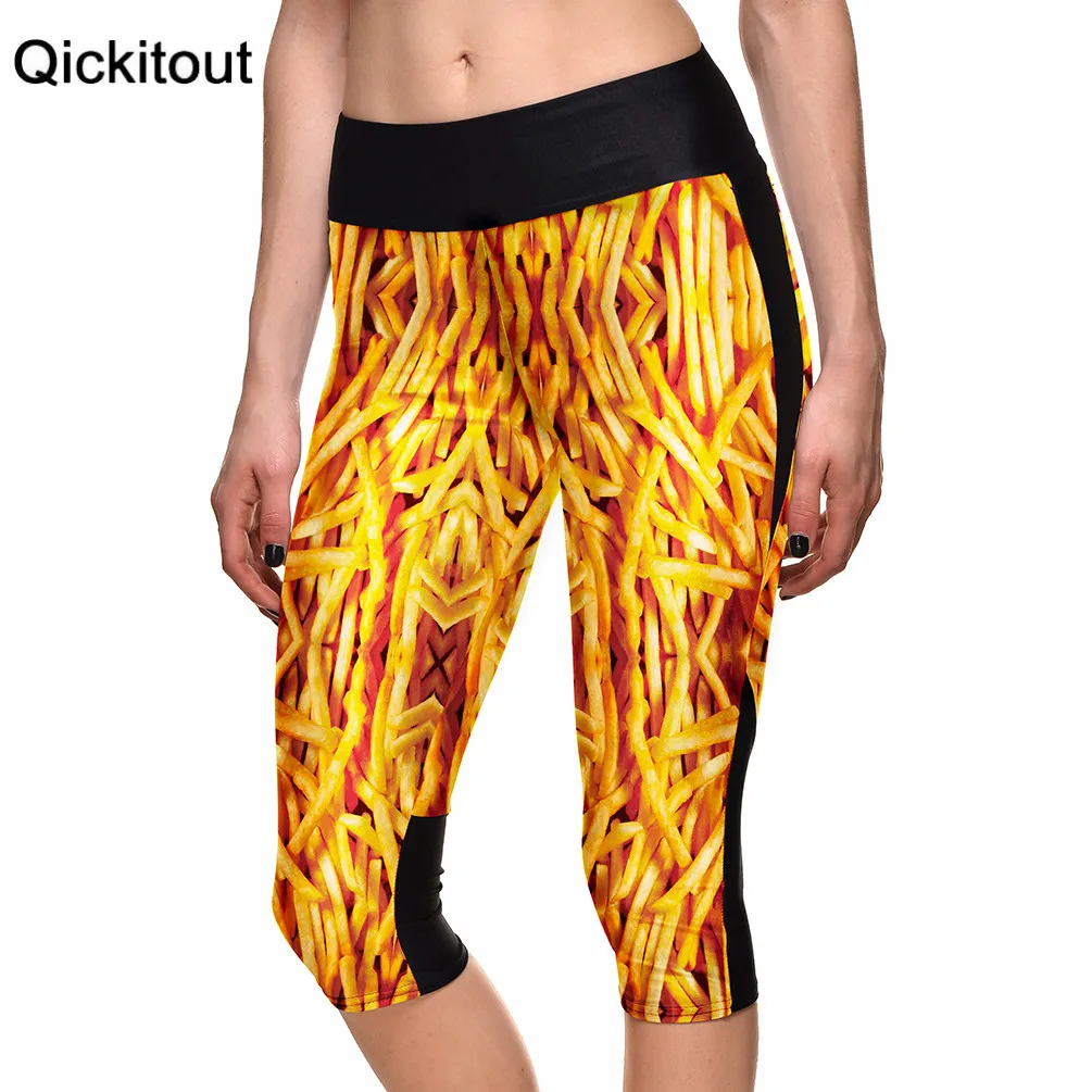 

Summer style women's 7 points Leggings Fashion KFC food fries digital print women's high waist Side pocket phone pants