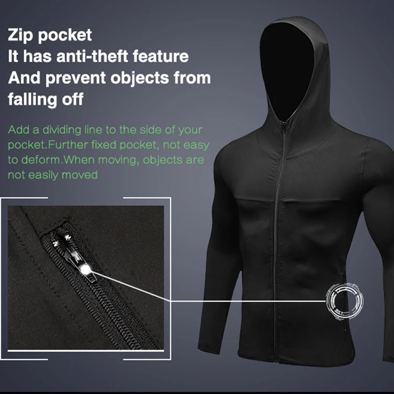 

Yuerlian 2019 Cap Hoodie Soccer Jersey Compression Fitness Tight Rashgard T-Shirt Gym Bodybuilding Sportswear Men Running Jacket