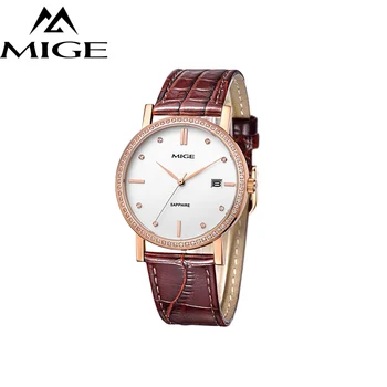 

Mige 2017 Real New Sale Mans Watch White Black Brown Leather Business Waterproof Rose Gold Case ultrathin Quartz Man Watches