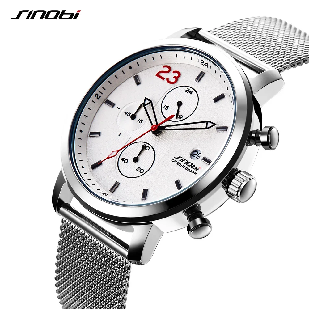 

SINOBI Watch Men's Wristwatches Male Sport Brand Luxury Milan Strap Chronograph Men Wrist Watch Clock Man Relogio Masculino