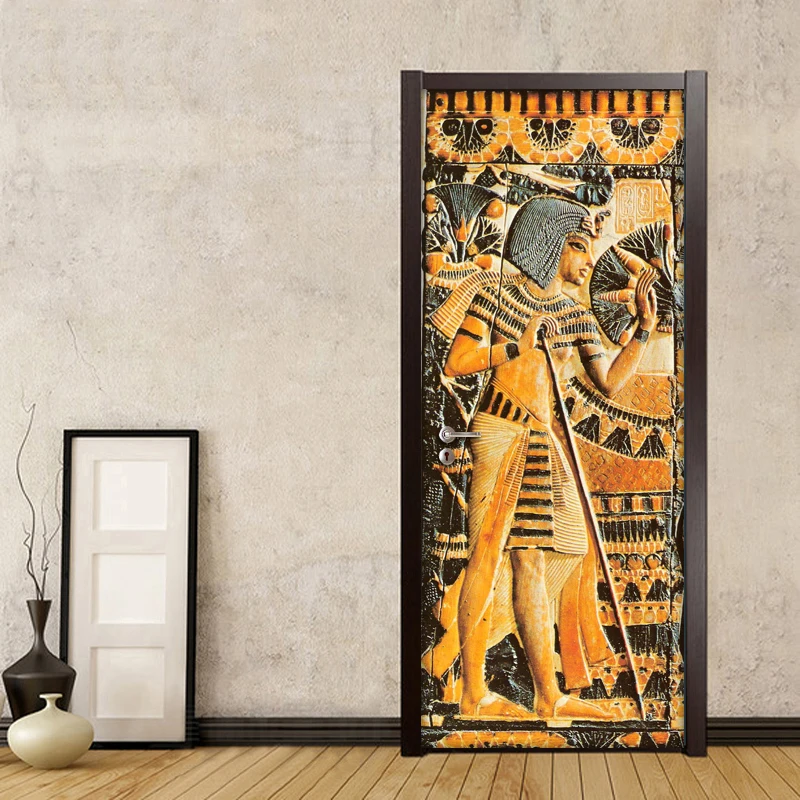 Powcan Door Mural 3D Egyptian Pharaoh Door Wallpaper Removable Self-Adhesive Doo Powcan Door Mural 3D Egyptian Pharaoh Door Wallpaper Removable Self-Adhesive Doo