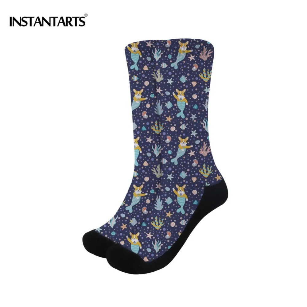 

INSTANTARTS Cute Corgi Mermaid Prints Sports Fitness Yoga Socks Breathable Climbing Camping Hiking Running Cycling Women Socks