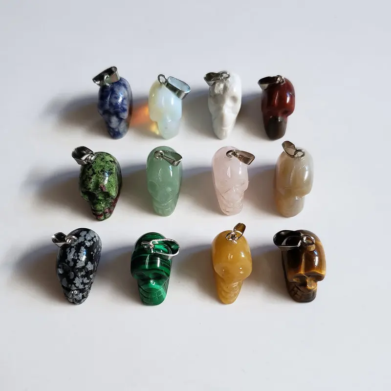 

2018 fashion natural stones mixed carved skull skeleton charms pendants for diy jewelry making 12pcs/lot Wholesale free shipping