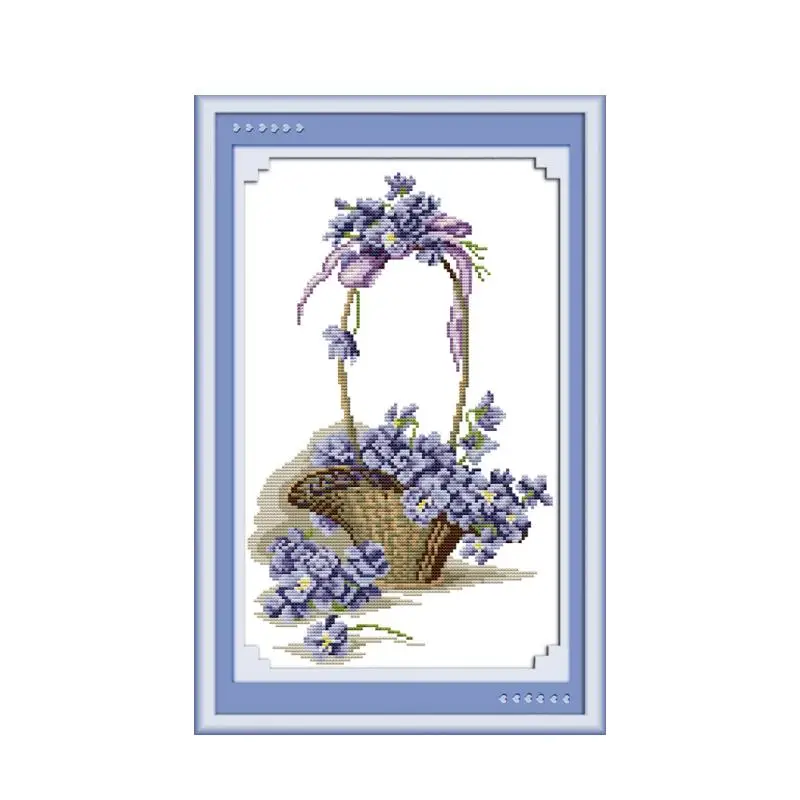

Violet Simple Modern Printed Cross Stitch Kit Flower Basket Yo-Yuan Floral Chinese Hand-embroidered Crafts Decorative Painting