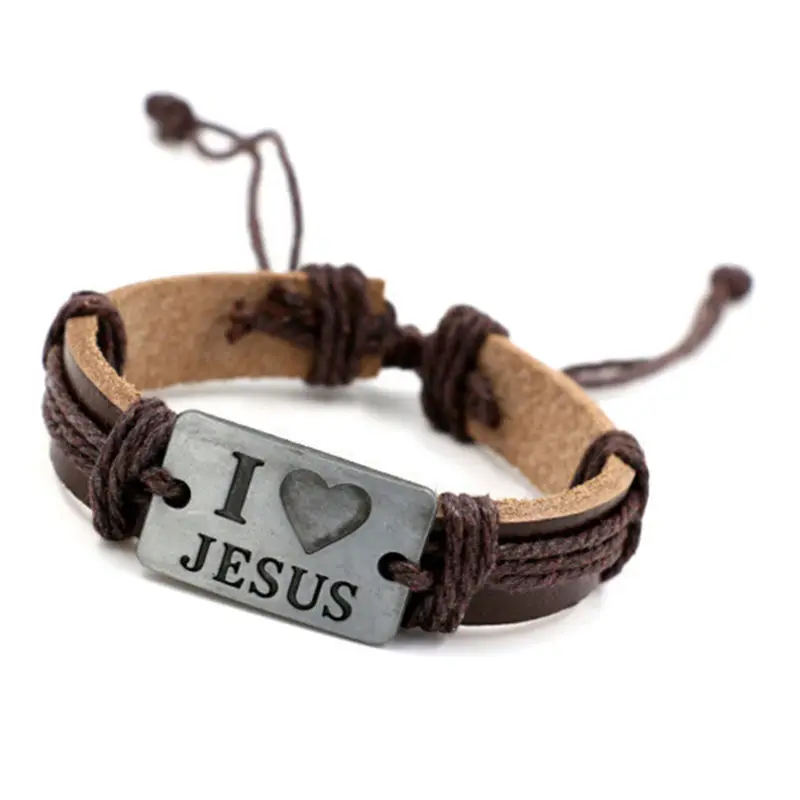 1 шт. браслет из искусственной кожи с надписью I Love JESUS подвеска в виде античного