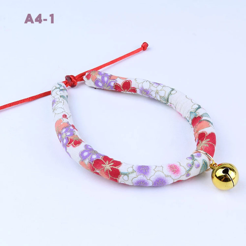 

Puppy Collar with Bell Kitten Collar Chihuahua Cat Necklace for Pet Floral Japanese Style 3 Size 12 Colors