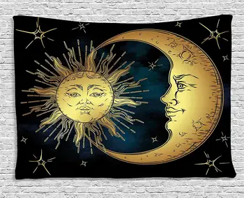 

Psychedelic Tapestry Sacred Moon Sun Antique Style Lunar Myth Astrology Zen Art Print Wall Hanging Bedroom Living Room Dorm