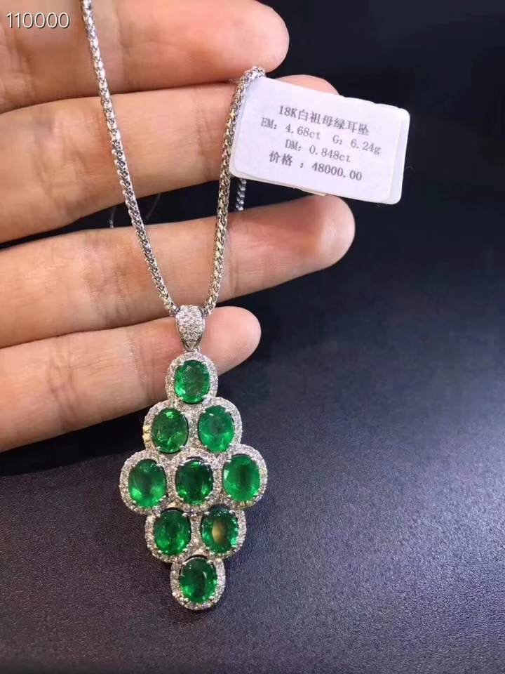  Élégant beau cercle de losange naturel vert émeraude gem pendentif naturel pierre gemme pendentif S