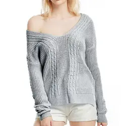 Грубая пуловер Для женщин пикантные Свитер с V-образным вырезом женский джемпер Для женщин теплый свитер S-XL толстый зимний вязаный свитер