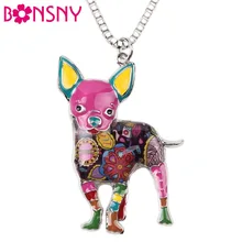Bonsny Макси Заявление Металла Сплава Чихуахуа Собака Choker Ожерелье Цепи Ошейник Подвеска Мода Новая Эмаль Ювелирные Изделия Для Женщин