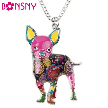 

Bonsny Maxi Statement Metal Alloy Chihuahuas Dog Choker Necklace Chain Collar Pendant Fashion New Enamel Jewelry For Women Gift